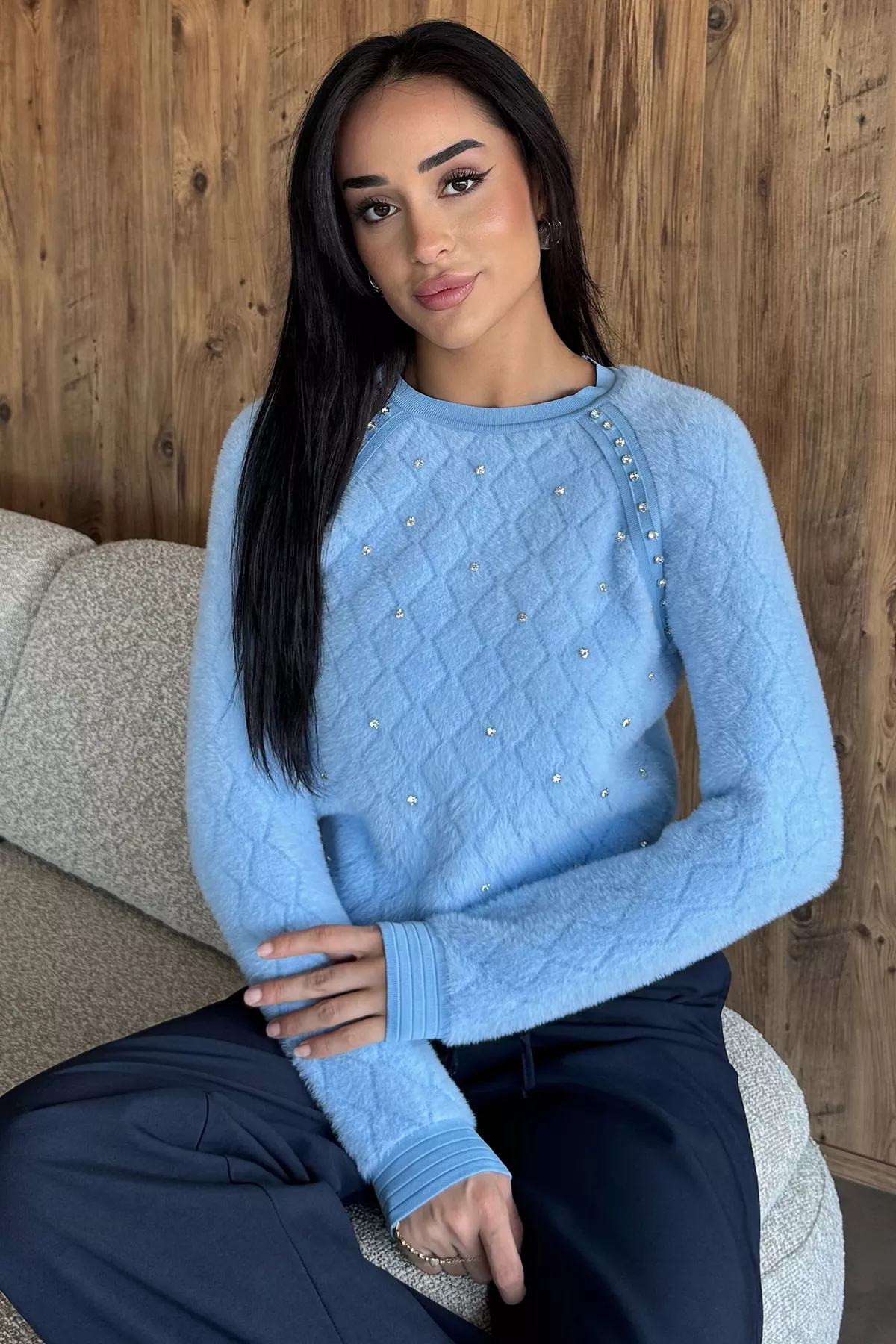 Taşlı Simli Kadın Kazak