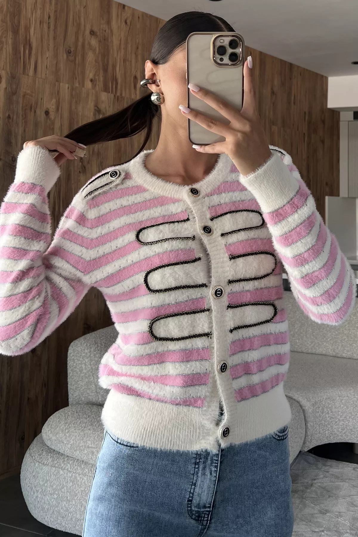 Çizgi Desenli Kadın Hırka